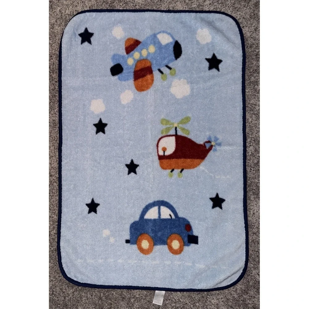 Parent's Choice Blue Baby Blanket Airplane Helicopter Car Stars Clouds 30